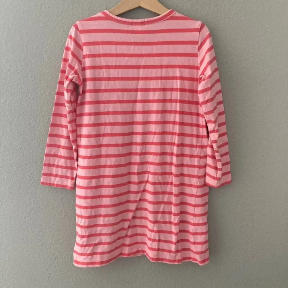Crewcuts Long Sleeve Striped T-Shirt Dress - Pockets - Pink - 6